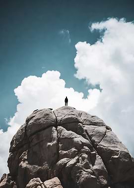 Silhouette on Rock Formation Under Cloudy Sky