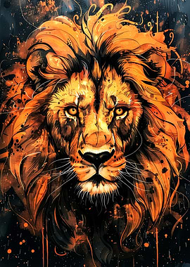 Lion Portrait in Orange and Black