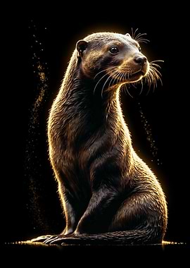 Cute Golden Otter Portrait on Black Background