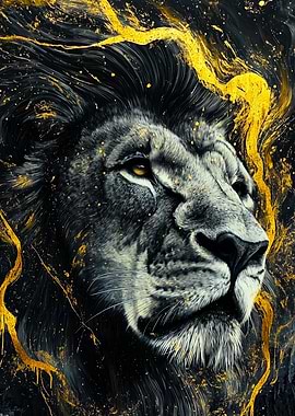 Lion Portrait with Golden Accents