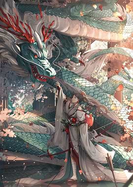 Dragon and Archer in Japanese Garden