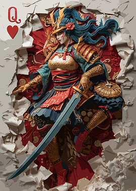 Queen of Hearts Samurai Warrior Card