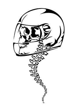 Skull in Helmet with Spine
