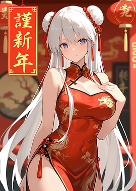 Anime Girl in Cheongsam for Lunar New Year