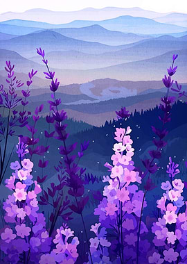 Lavender Field with Mountain View