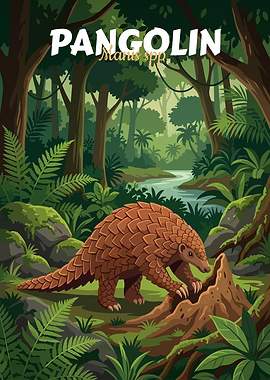 Pangolin in Jungle Illustration