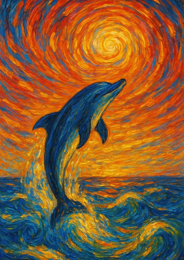 Dolphin Leaping at Sunset Painting