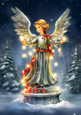 Angel with Christmas Lights in Winter