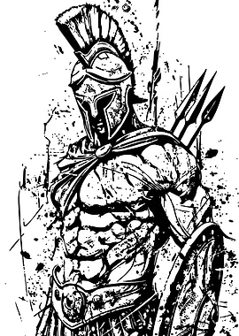 Spartan Warrior Black and White Illustration