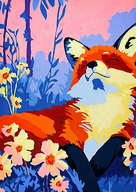 Fox in Flowers Painting