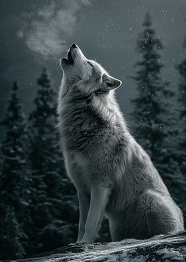 Wolf Howling in Winter Night