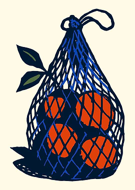 Oranges in a blue net bag