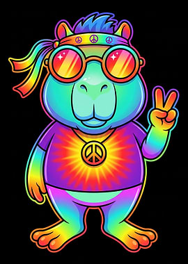 Rainbow Hippie Capybara Peace