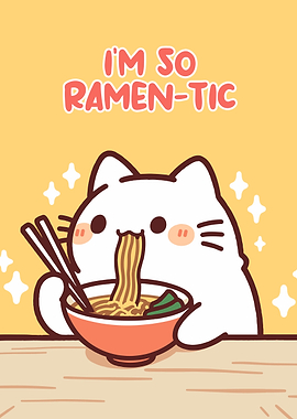 Cute Cat Eating Ramen Cartoon