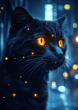 Black Cat with Glowing Eyes