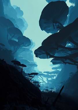 Blue Mushroom Forest Landscape