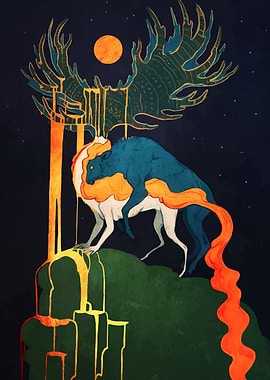 Surreal Animalistic Landscape with Moon