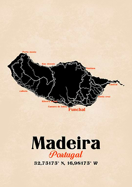 Madeira, Portugal Map Art