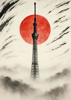 Tokyo Skytree with Rising Sun