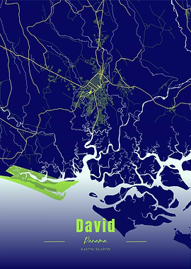 David, Panama City Map Art