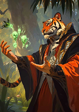 Tiger Anthro Mage with Magic Skulls