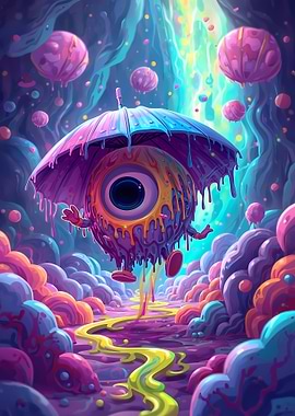 Surreal Eyeball Character with Umbrella