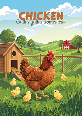 Chicken and Chicks Farm Illustration