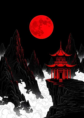 Red Moon Pagoda Landscape