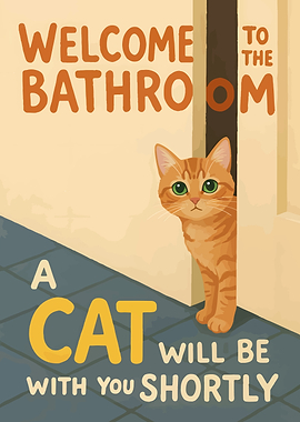 Welcome Bathroom Cat Art