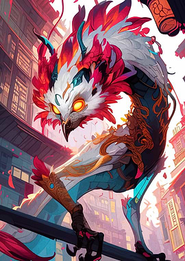 Asian Dragon Bird in Cityscape
