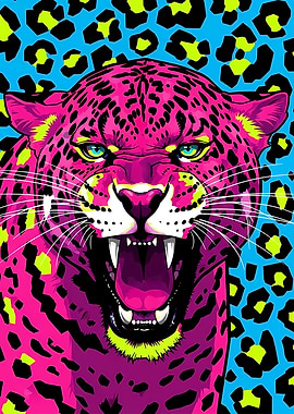 Roaring Pink Jaguar Pop Art