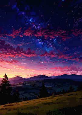 Mountain Landscape Under Starry Sky