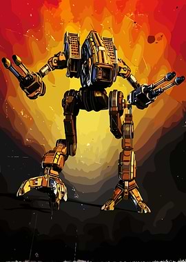 Mechanical Robot Warrior Illustration