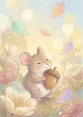 Cute Mouse with Acorn Illustration