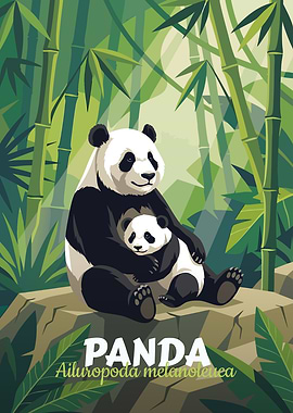 Panda and Cub in Bamboo Forest