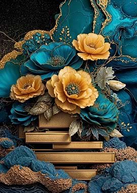 Teal Gold Marigold Flower