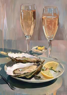 Oysters and Champagne Still Life oil Painting