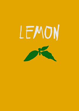 Lemon illustration with leaves on yellow