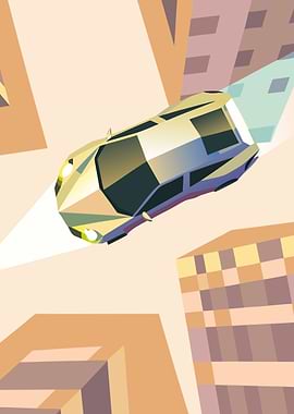 Low-Poly Car in Cityscape