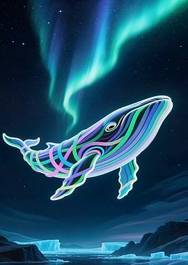 Colorful Whale Under Aurora Borealis