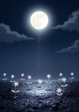 Moonlit Flowers in a Dark Field