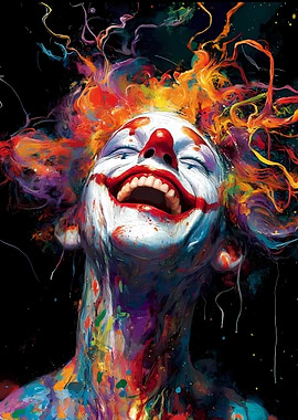Colorful Clown Portrait with Open Mouth