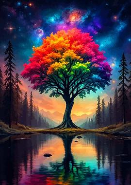 Rainbow Tree Reflection
