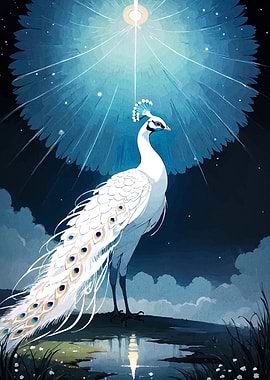 White Peacock Under Celestial Light