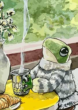 Frog having tea