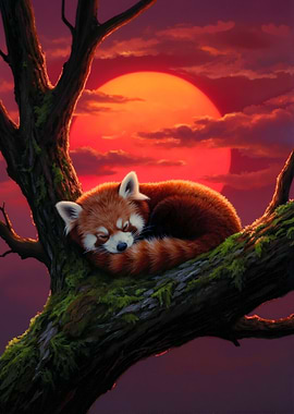 Sleeping Red Panda in Tree