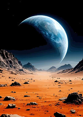 Martian Landscape with Earth-like Planet