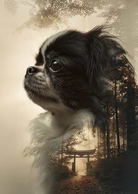 Japanese Chin Dog Forest Double Exposure