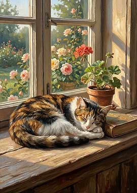 Sleeping Cat by the Window