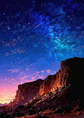 Desert Night Sky Landscape Painting